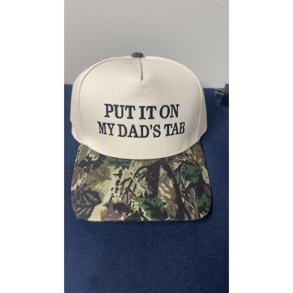 NWT "Put It On My Dad's Tab" - Cream/Camo Embroidered Hat
